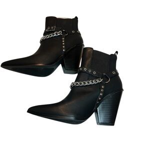 Cape Robbin Dimitri Black Ankle Boots with Chain Accent